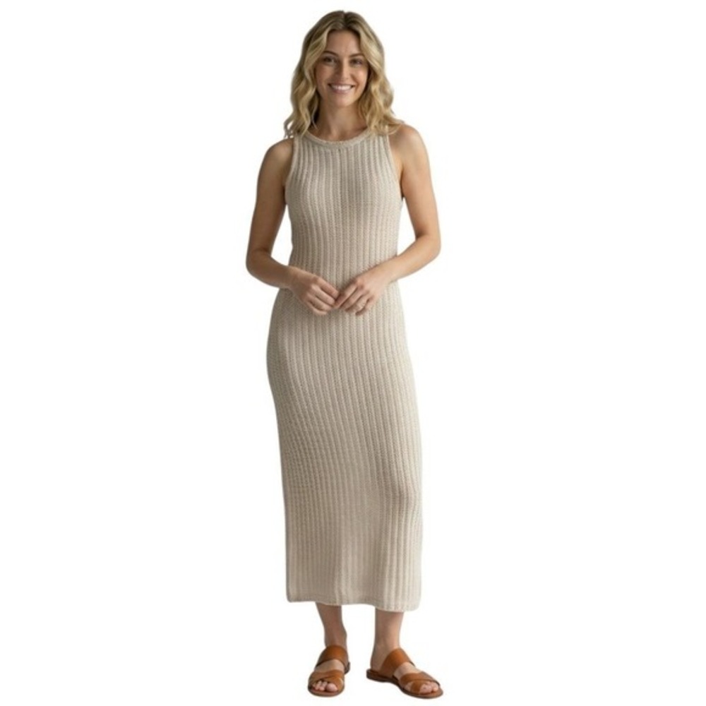 Chelsea & Violet Womens Beige Crochet Knit Sleeveless Maxi Dress Boho Coastal S